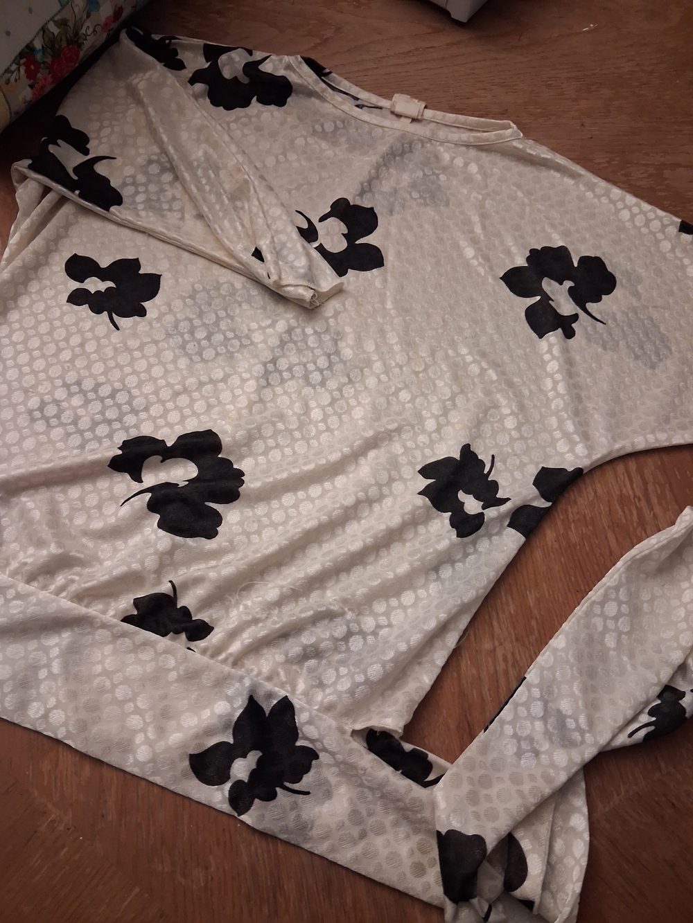 Women's Cream Floral Print Blouse with Black Accents